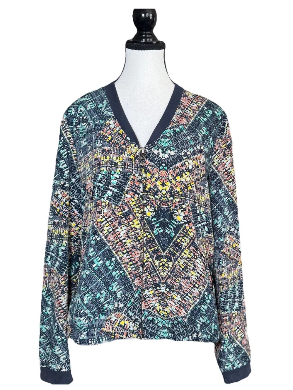Hinge Bomber Jacket Size *Small V Neck Geometric Full Zip Lightweight Artcore 80